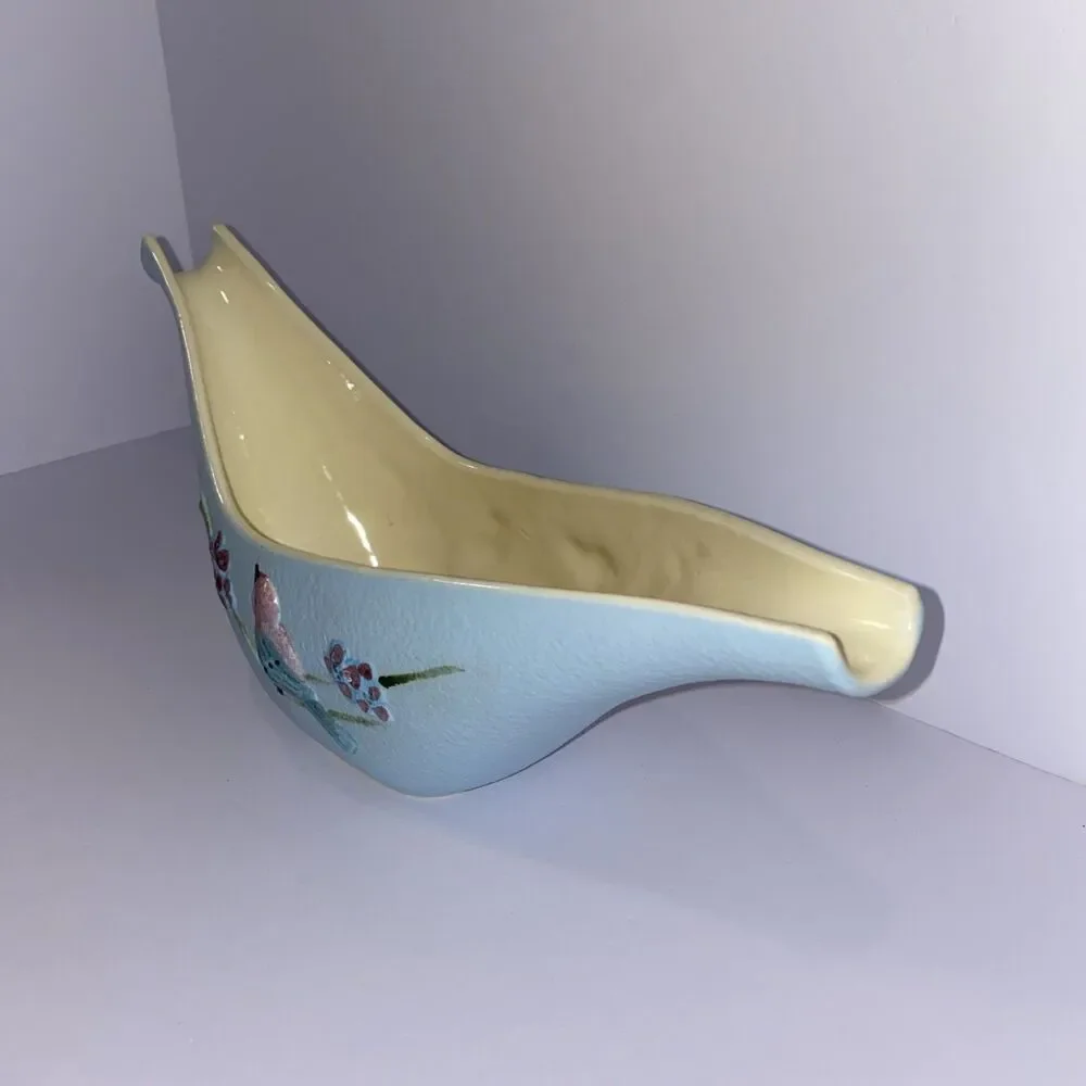Vintage Hull Pottery S9 Long Vase '57 Hand-Painted Birds & Flowers –Blue Ceramic